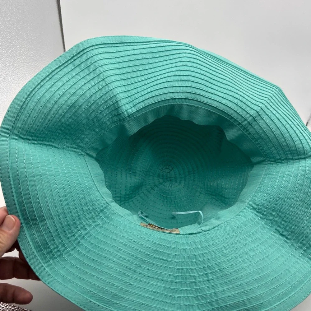 Sun N Sand Turquoise Teal Wide Brim Sun Hat UPF 50+ Packable Bow HH1482 G NEW